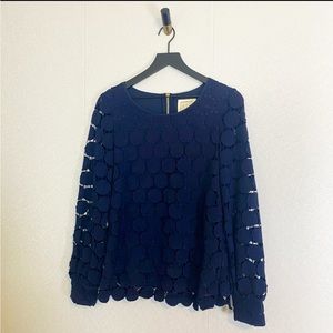 Sail to Sable Cotton Navy Crochet Circle Lace Blouse Geometric Long Sleeve